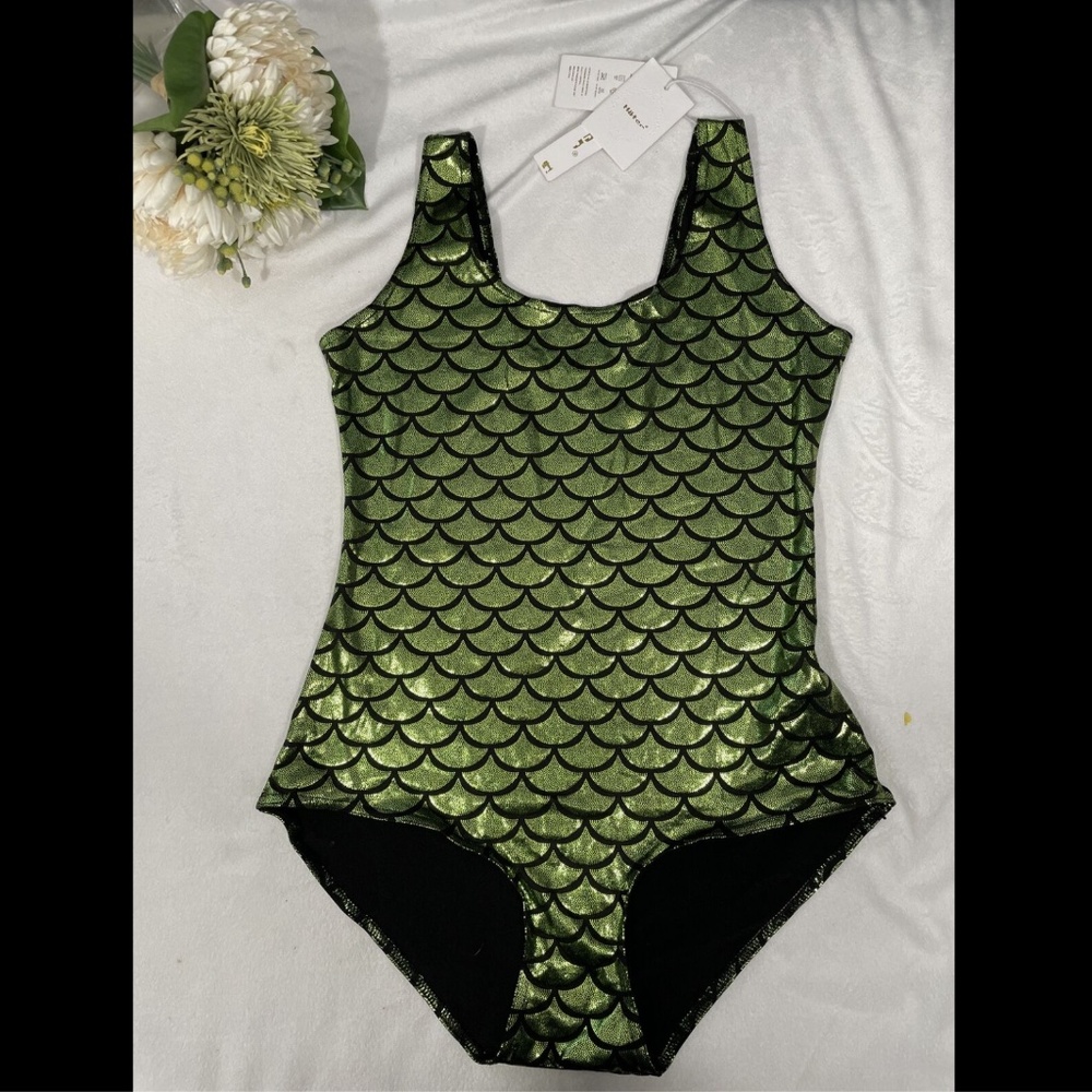 NEW HÖTER Womens One Piece Bodysuit in Back/Green